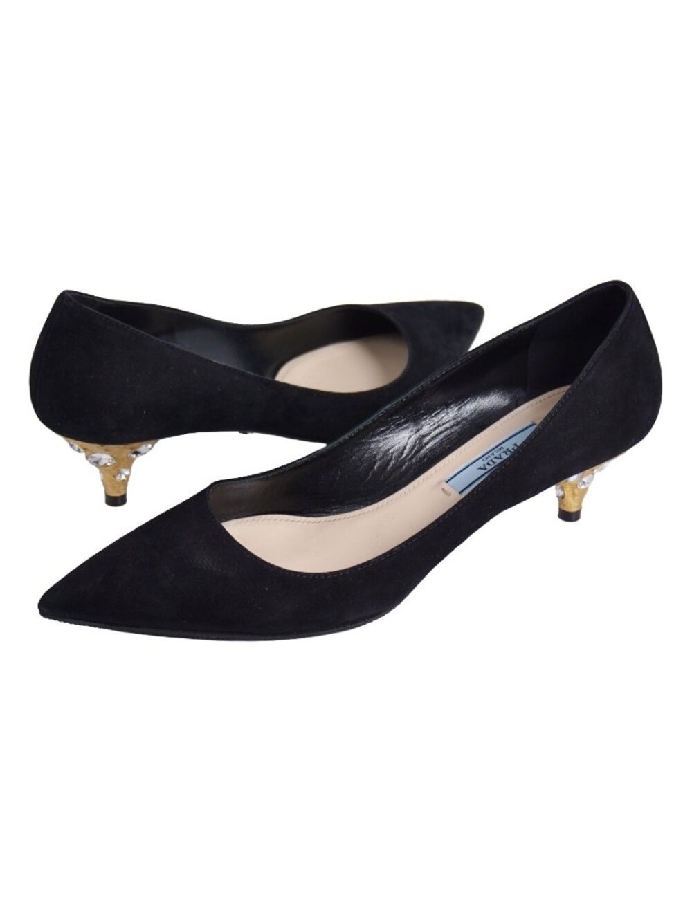 Prada Pumps Bijou Decoration Heels Shoes Suede Black